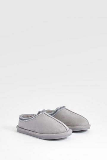 Embroidered Slip On Cosy Mules grey