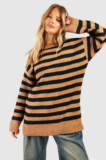 Camel Beige Oversized Stripe Sweater