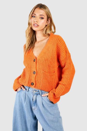 3 Button Slouchy Cardigan With Pockets orange