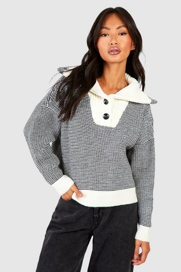 Chunky Boyfriend Sweater With Button Collar ivory