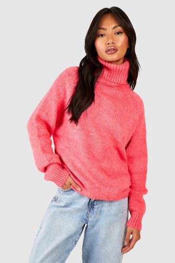 Oversized Turtleneck Sweater hot pink