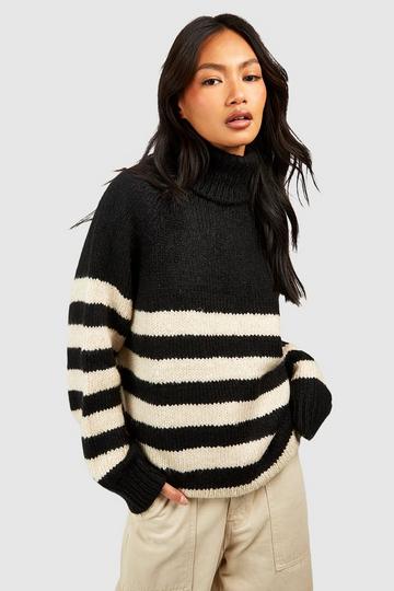 Black Stripe Turtleneck Sweater