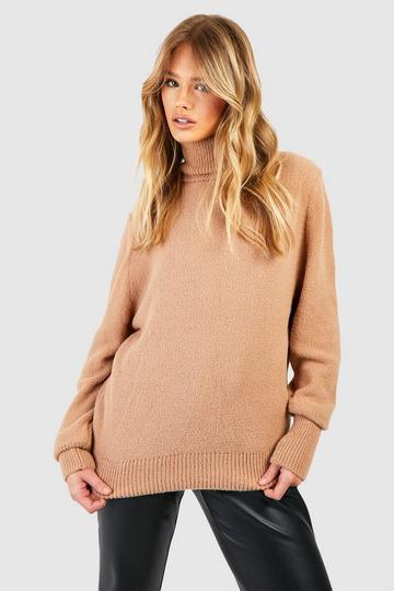 Camel Beige Soft Knit Turtleneck Sweater