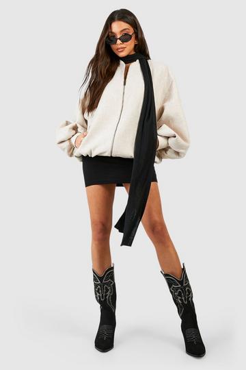 Contrast Stitch Embroidered Western Boots black