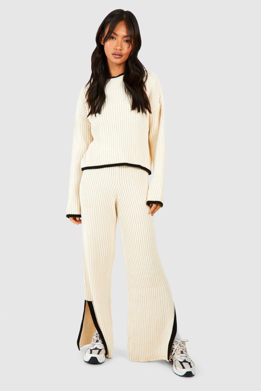 Funnel Neck And Wide Leg Pants Knitted Set | boohoo