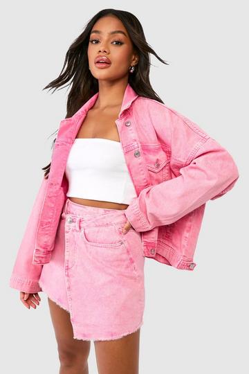 Pink Pink Acid Wash Wrap Denim Mini Skirt
