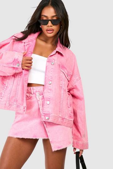 Pink Pink Acid Wash Denim Jacket