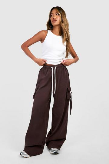 Contrast Draw Cord Wide Leg Cargo Trouser chocolate