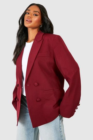 Double Breasted Relaxed Fit Tailored Blazer merlot