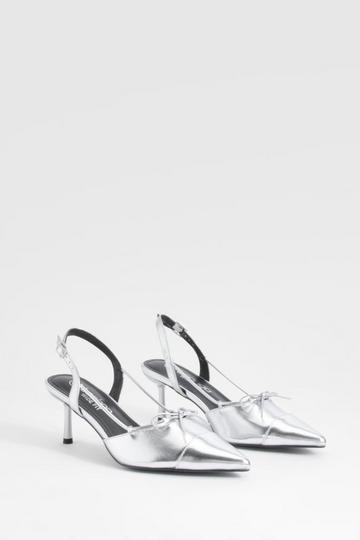 Wide Fit Bow Detail Toe Cap Court Shoes silver
