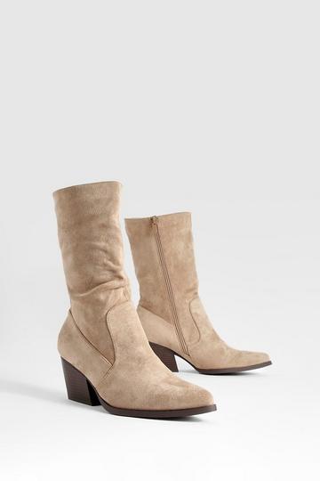 Wide Fit Slouchy Western Cowboy balance Boots sand