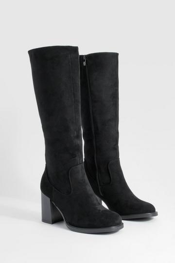 Black Platform Block Heel Knee High Boots