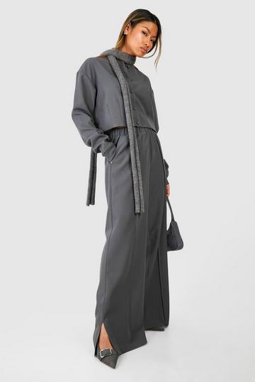 Tailored Seam Front Slouchy Wide Leg Pants charcoal