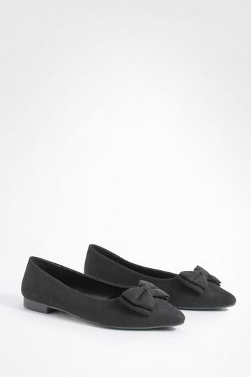 Wide Fit Bow Detail Pointed Flats black