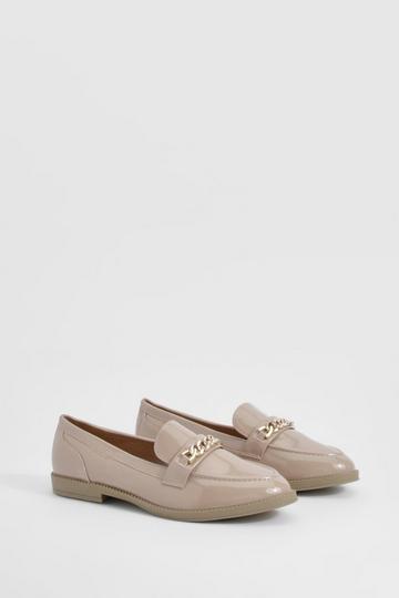 Wide Fit Chain Trim Patent Loafers beige
