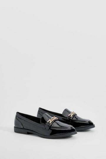 Wide Fit Chain Trim Patent Loafers black