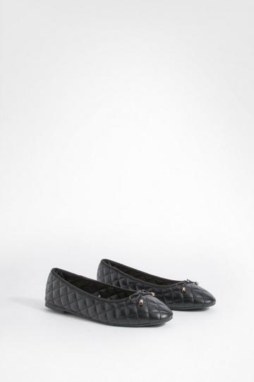 Quilted Bow Detail Ballet Pumps black
