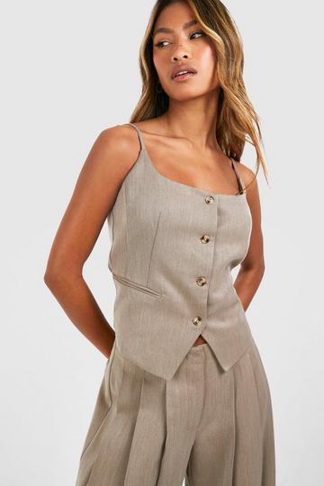 Linen Look Contrast Button Waistcoat taupe