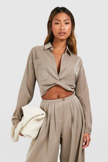 Linen Look Relaxed Fit Twist Front Shirt taupe