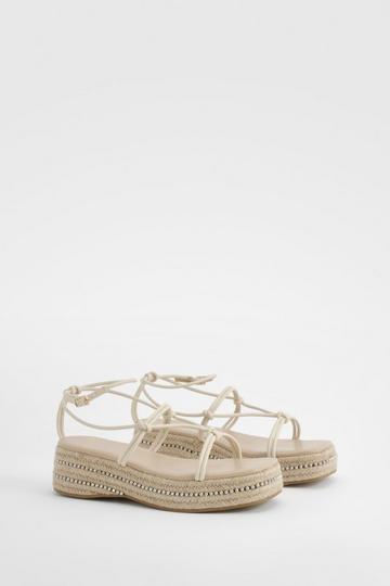 Cream White Knot Detail Flatform Sandals