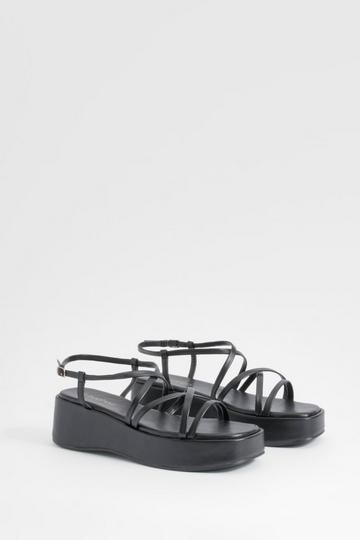 Black Minimal Strappy Flatform Sandals