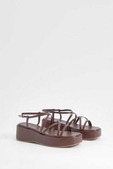 Chocolate Brown Minimal Strappy Flatform Sandals