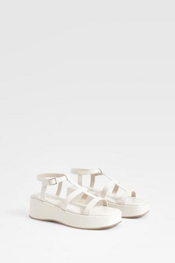 Cream White Wide Fit Caged Flatform Sandals