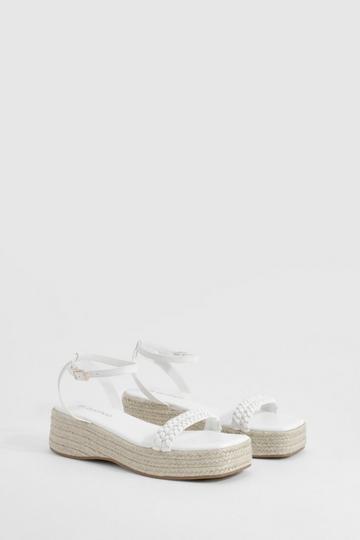Double Plait Flatform Sandals white