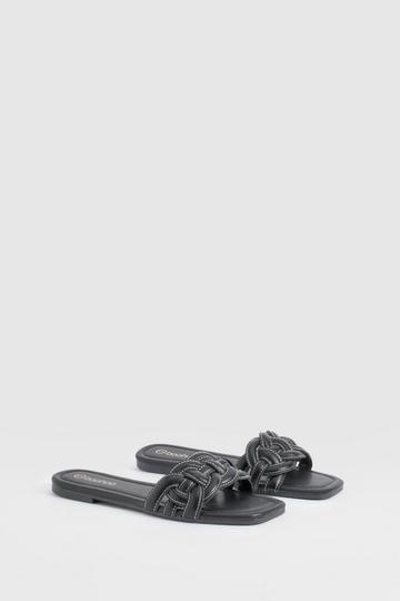 Contrast Stitch Loop Detail Mule Sandals black