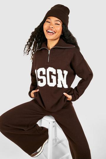 Petite Dsgn Jacquard Knitted Half Zip Jumper chocolate