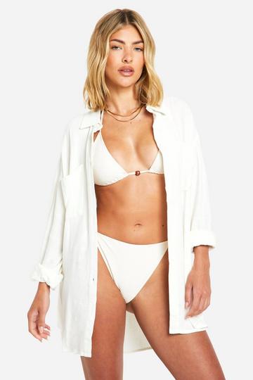 Linen Look Oversized Beach Shirt white