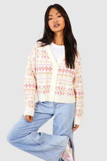 Pink Fairisle Christmas Knit Crop Cardigan