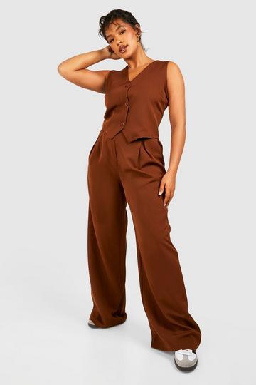 Plus Pleat Front Tailored Trouser chocolate