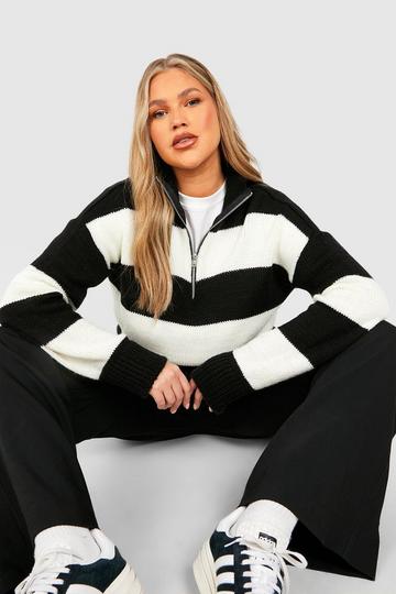 Plus Stripe Half Zip Sweater black