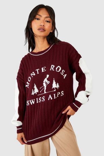 Burgundy Red Monte Rosa Knitted Crew Neck Oversized Jumper