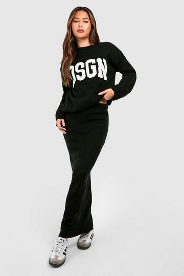 Dsgn Crew Neck Knitted Jumper And Maxi Skirt Set black