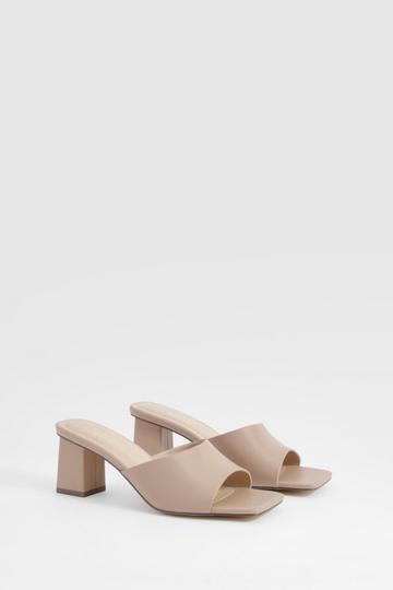Wide Fit Square Toe Low Block Heeled Mule camel