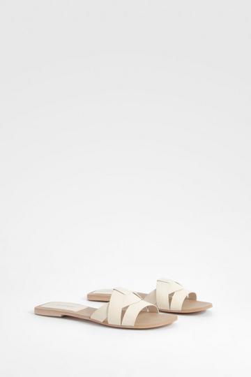 Cream White Woven Leather Mule Sandals