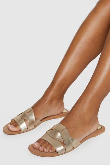 Woven Leather Mule Sandals gold