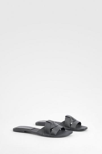 Woven Leather Mule Sandals black
