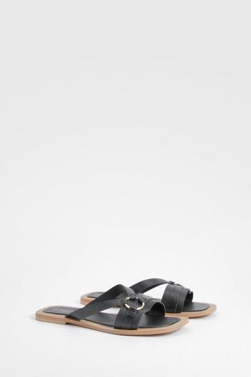 Wide Fit Leather Ring Mules black