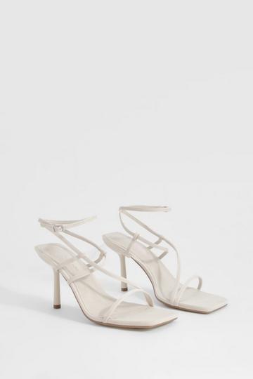 Ecru White Square Toe Strappy Mid Height Heels