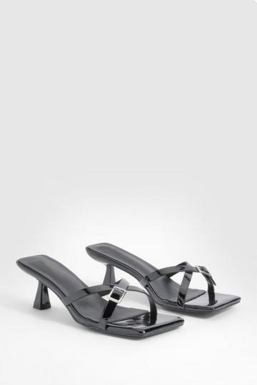 Patent Square Toe Buckle Detail Low Heeled Mules black