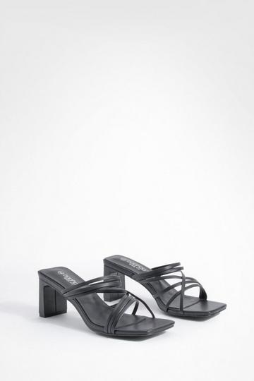 Wide Fit Strappy Low Block Heeled Mules black