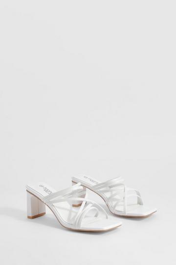Wide Fit Strappy Low Block Heeled Mules white