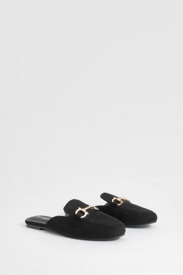 Wide Fit T Bar Backless Loafers black
