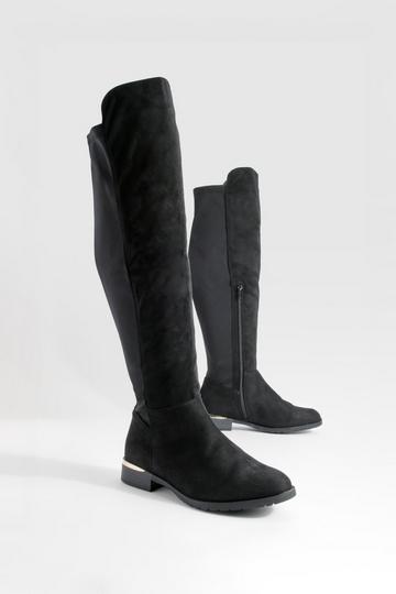 Wide Fit Metal Detail Knee High Boots black