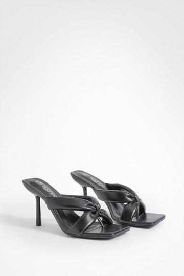 Black Wide Fit Padded Multi Strap Heeled Mules