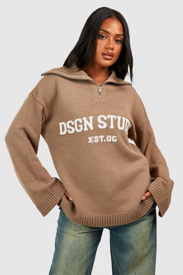 Dsgn Studio Oversized Zip Neck Sweater taupe