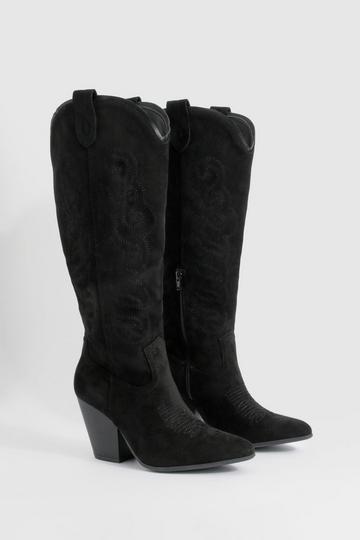 Embroidered Knee High Western Cowboy Boots black
